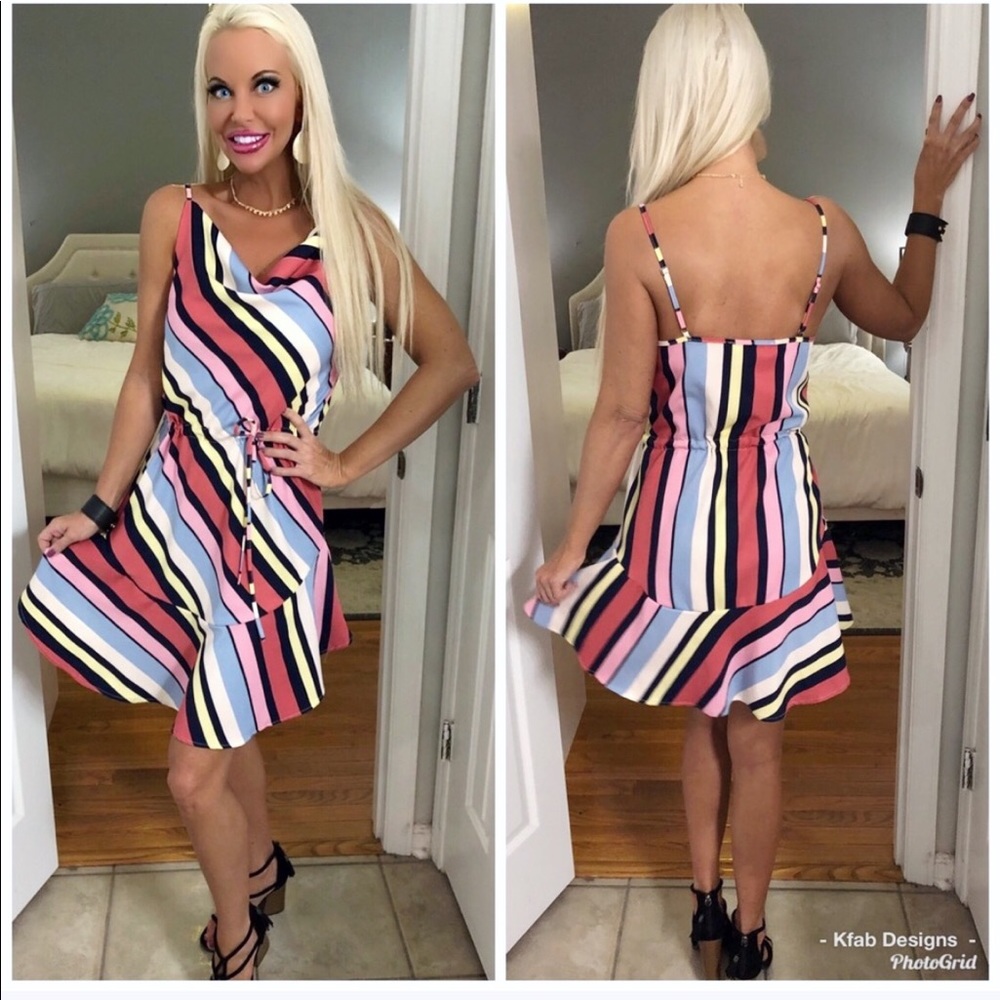 🥰LAST 2! 💕Cinched Waist Color Block Cami Dress! - Picture 5 of 6